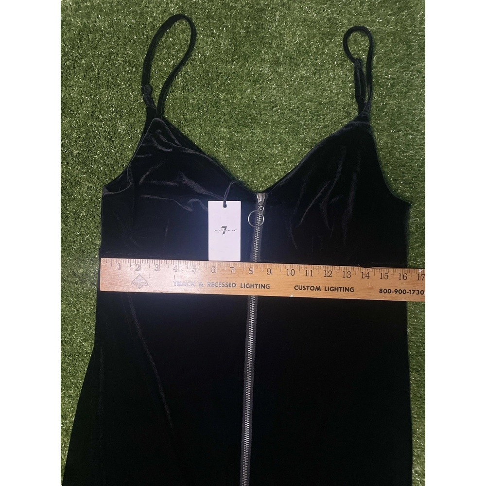7 For All Mankind Black Velvet Zip Midi Dress NWT Size L Fitted - Picture 7 of 8